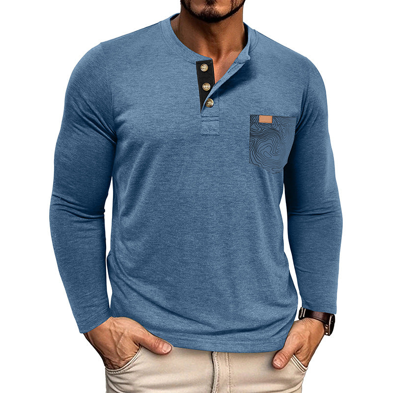 <font style="vertical-align: inherit;"><font style="vertical-align: inherit;">2025 nieuwe herfst- en wintergrensoverschrijdende Europese en Amerikaanse heren Henry-overhemd met lange mouwen Amazon heren ronde hals T-shirt tops groothandel</font></font>